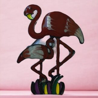 Bebekli Flamingo Figürlü Şirin Yaka İğnesi Broş (Metal)