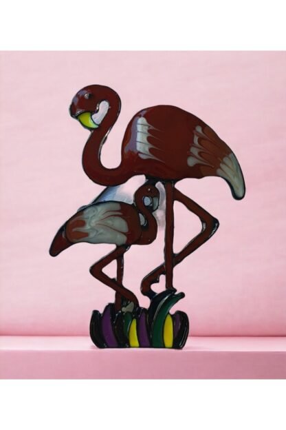 Bebekli Flamingo Figürlü Şirin Yaka İğnesi Broş (Metal)