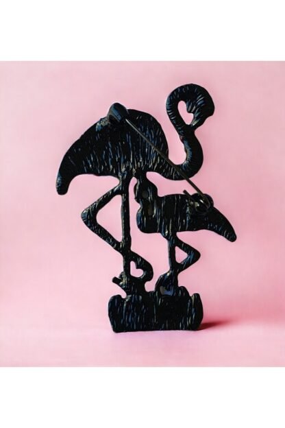 Bebekli Flamingo Figürlü Şirin Yaka İğnesi Broş (Metal) - Görsel 3