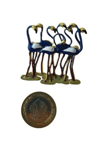 Flamingo Figürlü Şirin Mavi Yaka İğnesi Broş (Metal) - Görsel 3