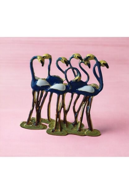 Flamingo Figürlü Şirin Mavi Yaka İğnesi Broş (Metal) - Görsel 5