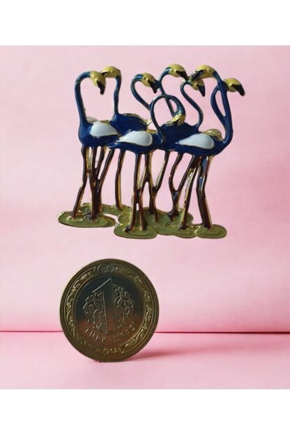 Flamingo Figürlü Şirin Mavi Yaka İğnesi Broş (Metal) - Görsel 6